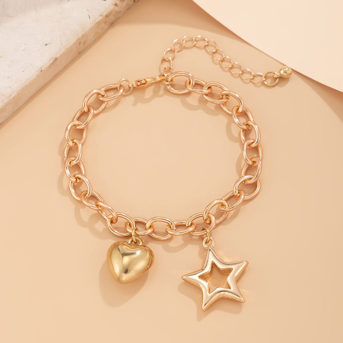 Chic Hollow Star Heart Charm Cable Chain Bracelet