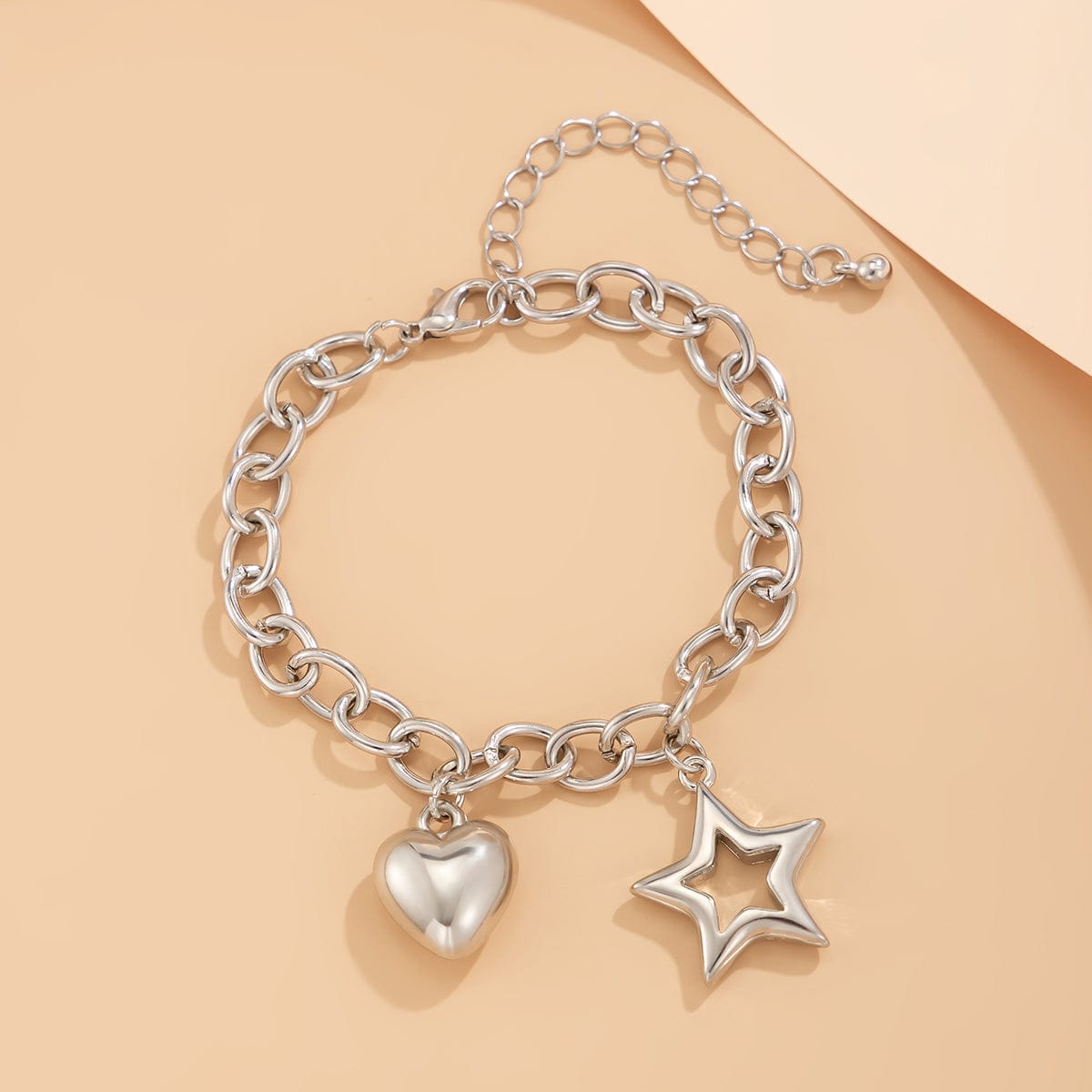 Chic Hollow Star Heart Charm Cable Chain Bracelet