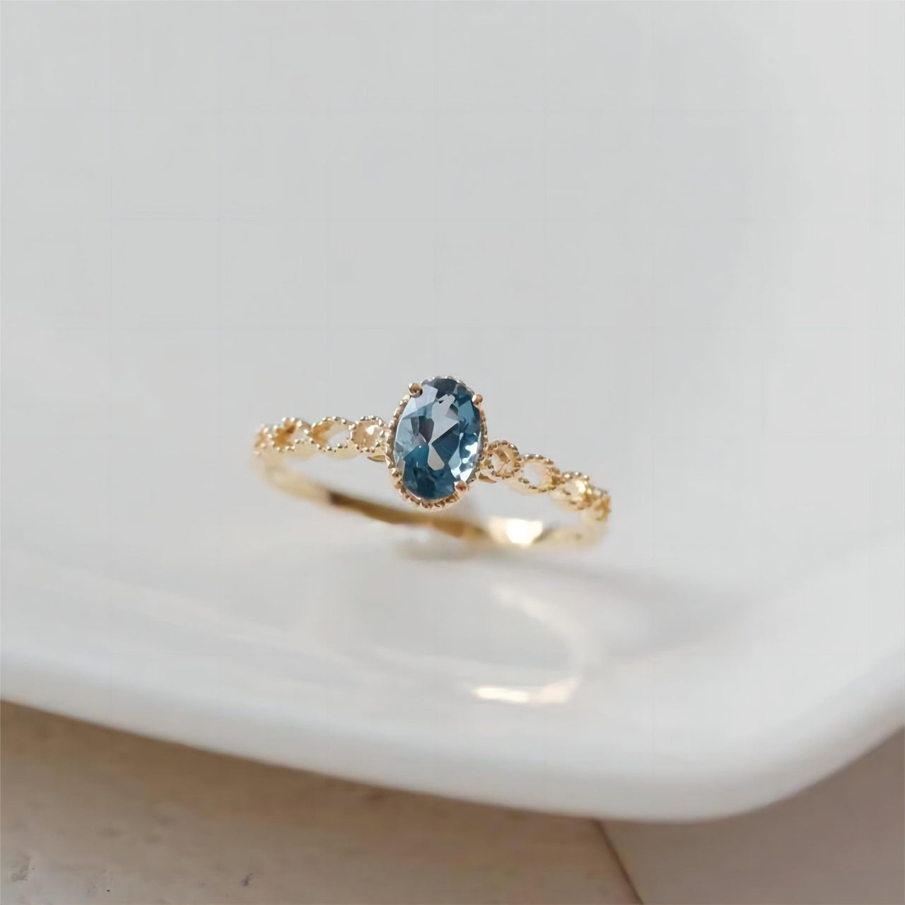 Chic Hollowed-out Sea Blue Topaz Ring - ArtGalleryZen