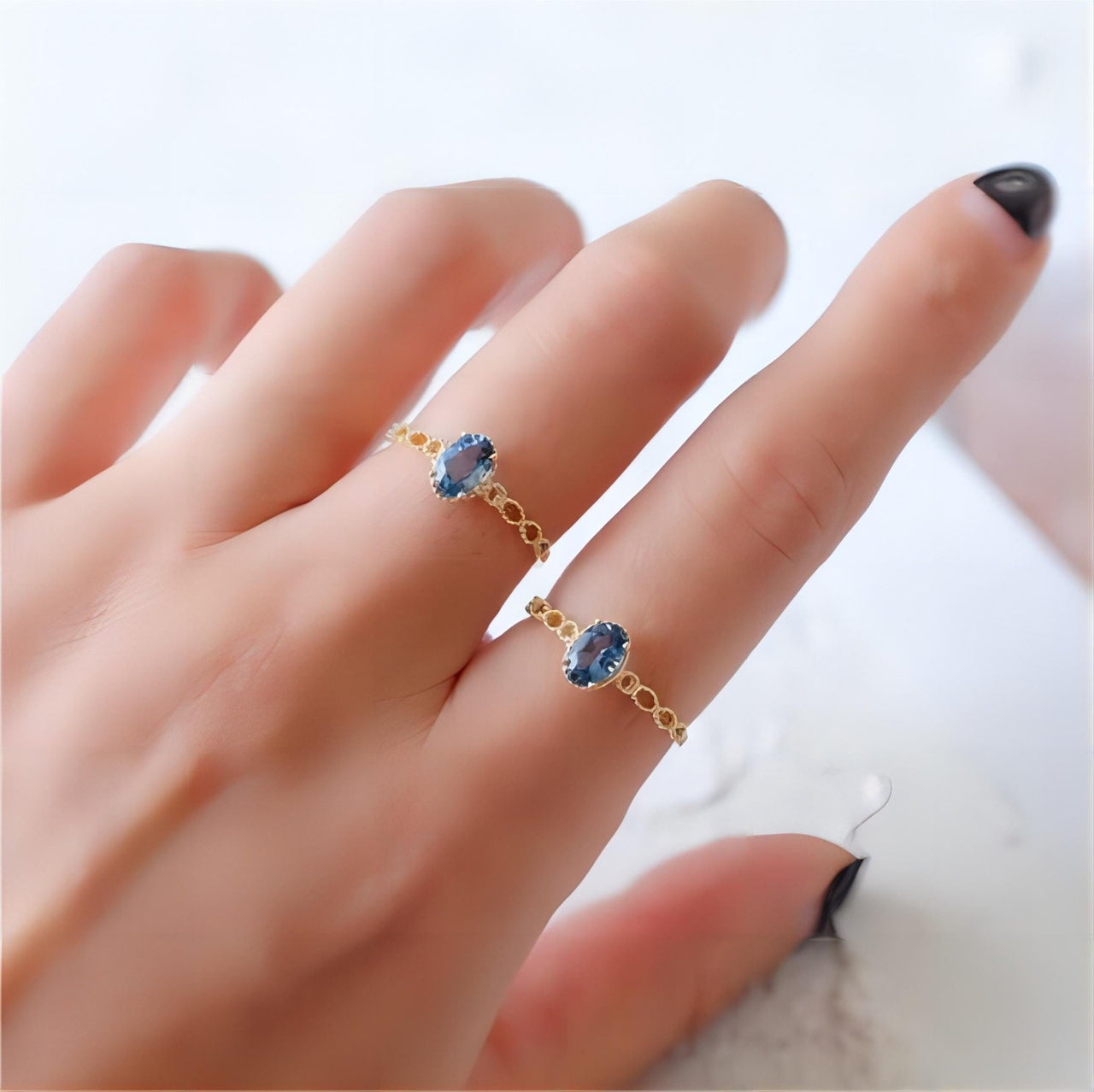 Chic Hollowed-out Sea Blue Topaz Ring - ArtGalleryZen