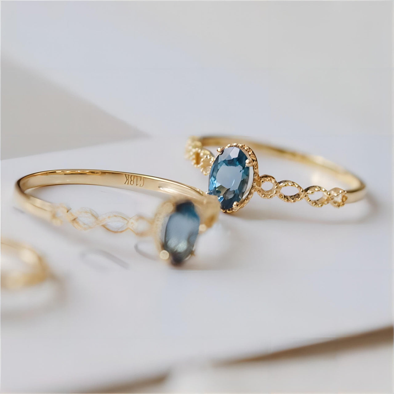 Chic Hollowed-out Sea Blue Topaz Ring - ArtGalleryZen