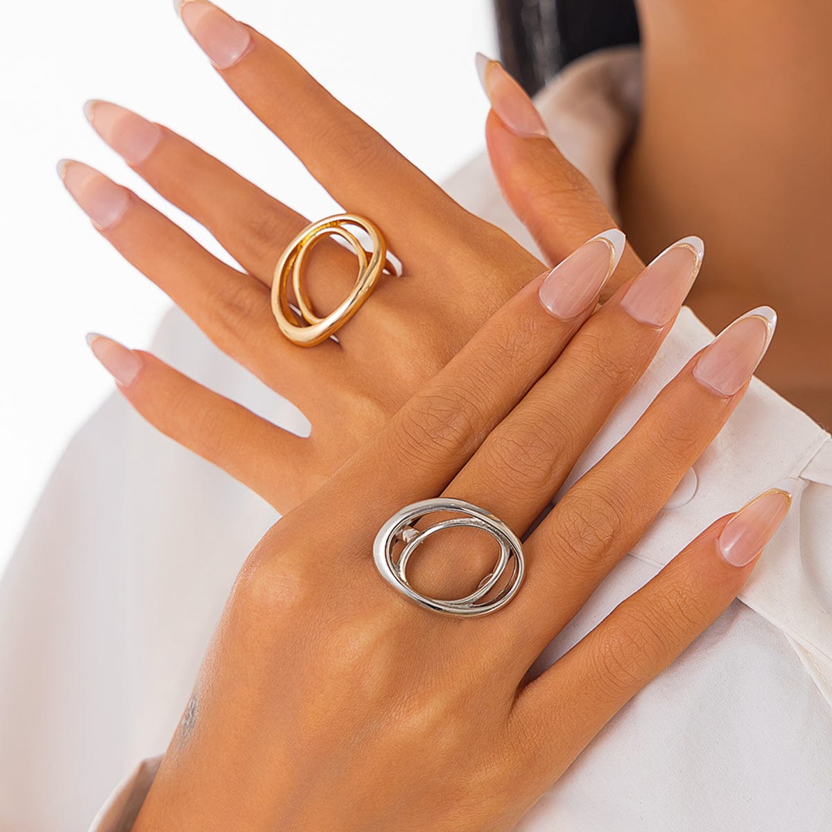 Chic Irregular Duo Oval Ring - ArtGalleryZen