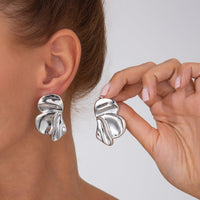 Thumbnail for Chic Irregular Gold Silver Tone Pleated Stud Earrings - ArtGalleryZen