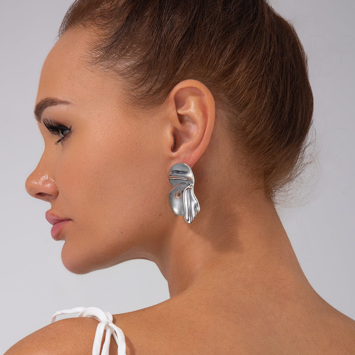 Chic Irregular Gold Silver Tone Pleated Stud Earrings - ArtGalleryZen