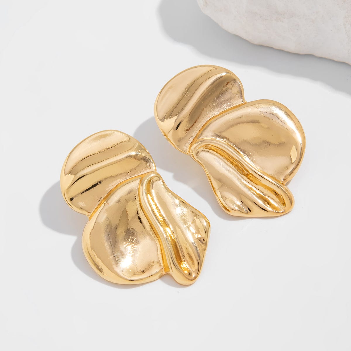 Chic Irregular Gold Silver Tone Pleated Stud Earrings - ArtGalleryZen