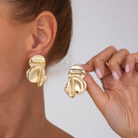 Thumbnail for Chic Irregular Gold Silver Tone Pleated Stud Earrings - ArtGalleryZen