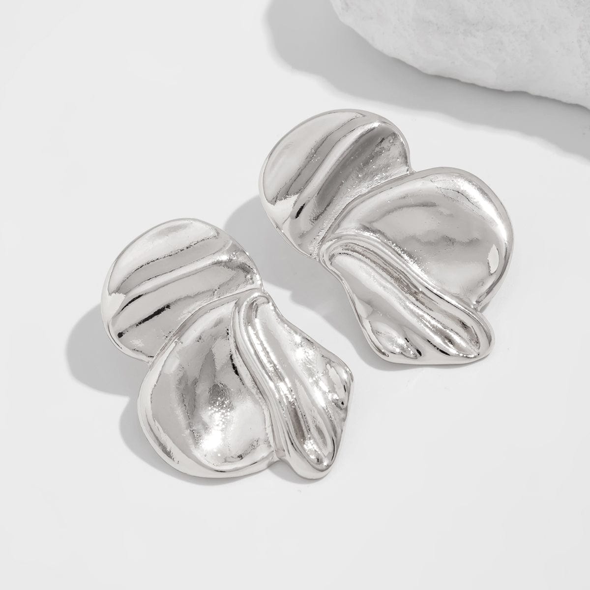 Chic Irregular Gold Silver Tone Pleated Stud Earrings - ArtGalleryZen