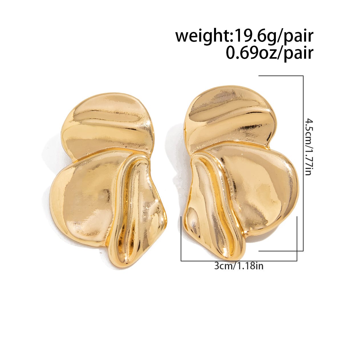 Chic Irregular Gold Silver Tone Pleated Stud Earrings - ArtGalleryZen