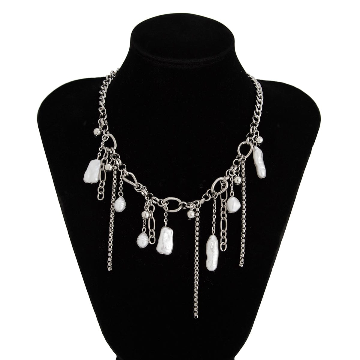 Chic Irregular Pearl Tassel Curb Chain Necklace - ArtGalleryZen