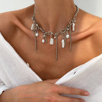Thumbnail for Chic Irregular Pearl Tassel Curb Chain Necklace - ArtGalleryZen
