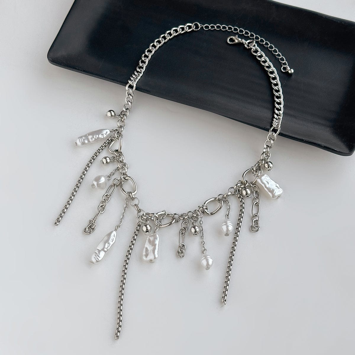 Chic Irregular Pearl Tassel Curb Chain Necklace - ArtGalleryZen