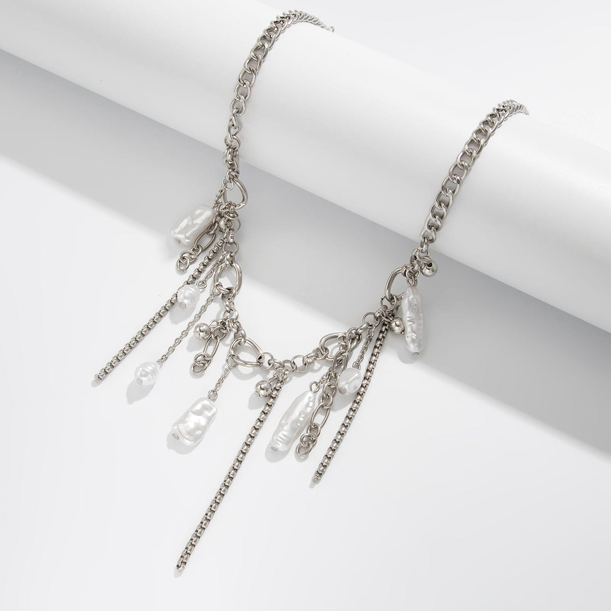 Chic Irregular Pearl Tassel Curb Chain Necklace - ArtGalleryZen