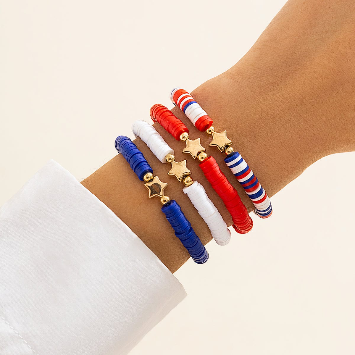 Chic Layered American Star Clay Letter Beaded Chain Stackable Bracelet Set - ArtGalleryZen