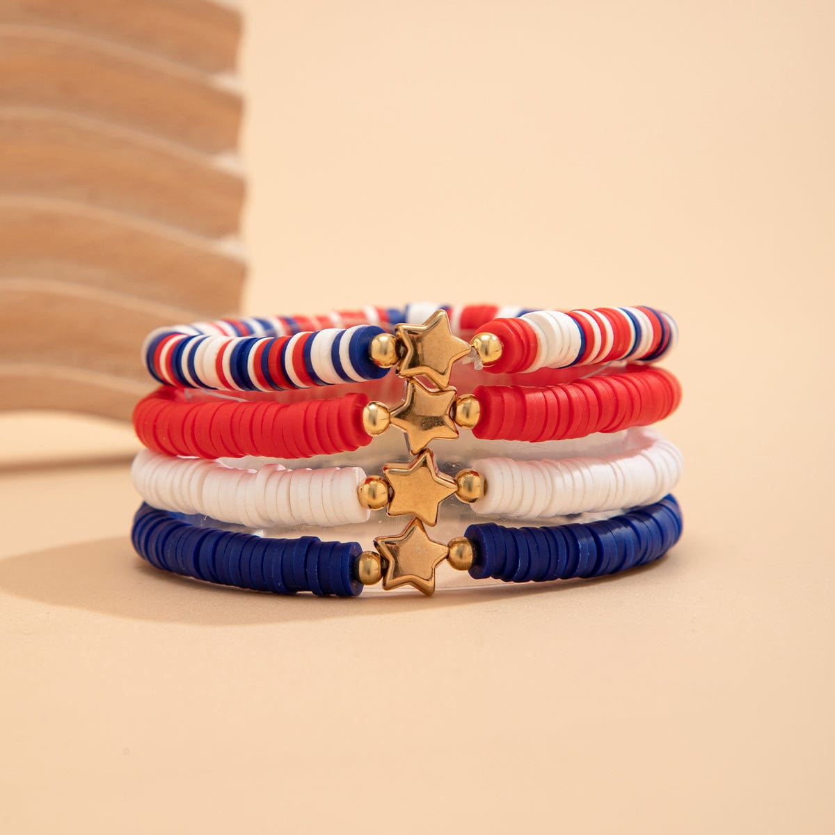 Chic Layered American Star Clay Letter Beaded Chain Stackable Bracelet Set - ArtGalleryZen