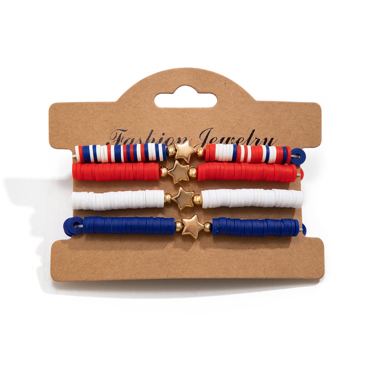 Chic Layered American Star Clay Letter Beaded Chain Stackable Bracelet Set - ArtGalleryZen