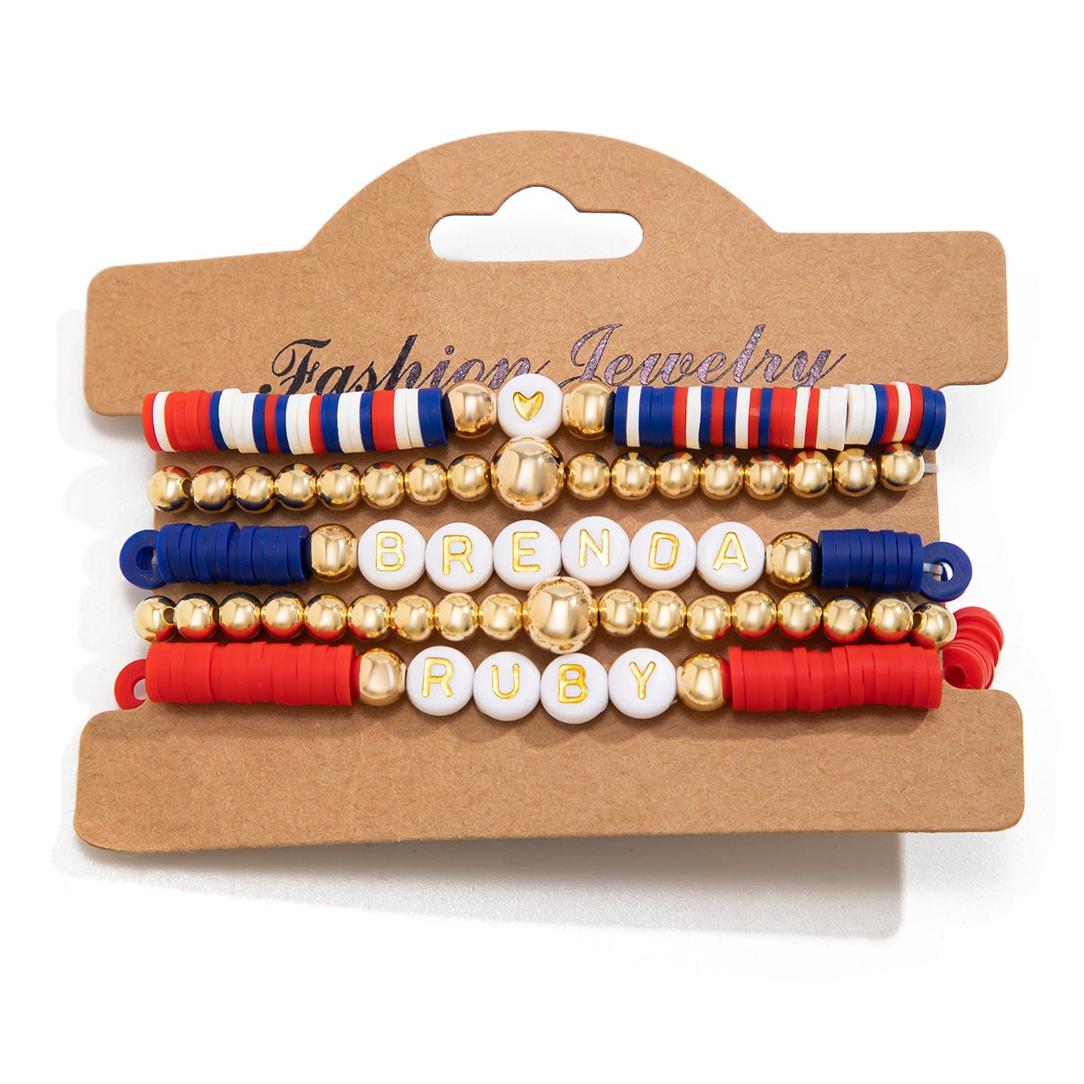 Chic Layered American Star Clay Letter Beaded Chain Stackable Bracelet Set - ArtGalleryZen