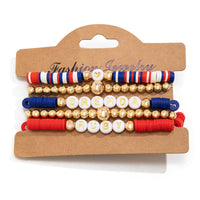 Thumbnail for Chic Layered American Star Clay Letter Beaded Chain Stackable Bracelet Set - ArtGalleryZen