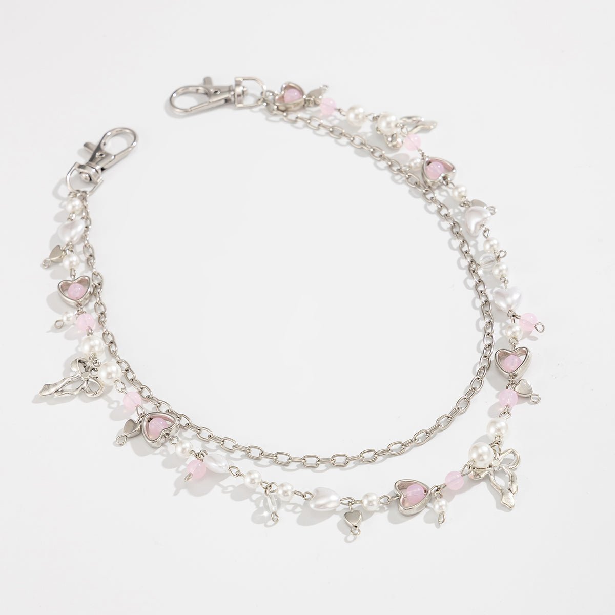 Chic Layered Bowknot Charm Pearl Heart Glass Bead Trouser Chain - ArtGalleryZen