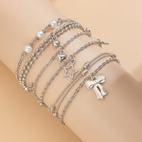 Thumbnail for Chic Layered Bowknot Star Heart Tassel Ball Cable Chain Bracelet Set