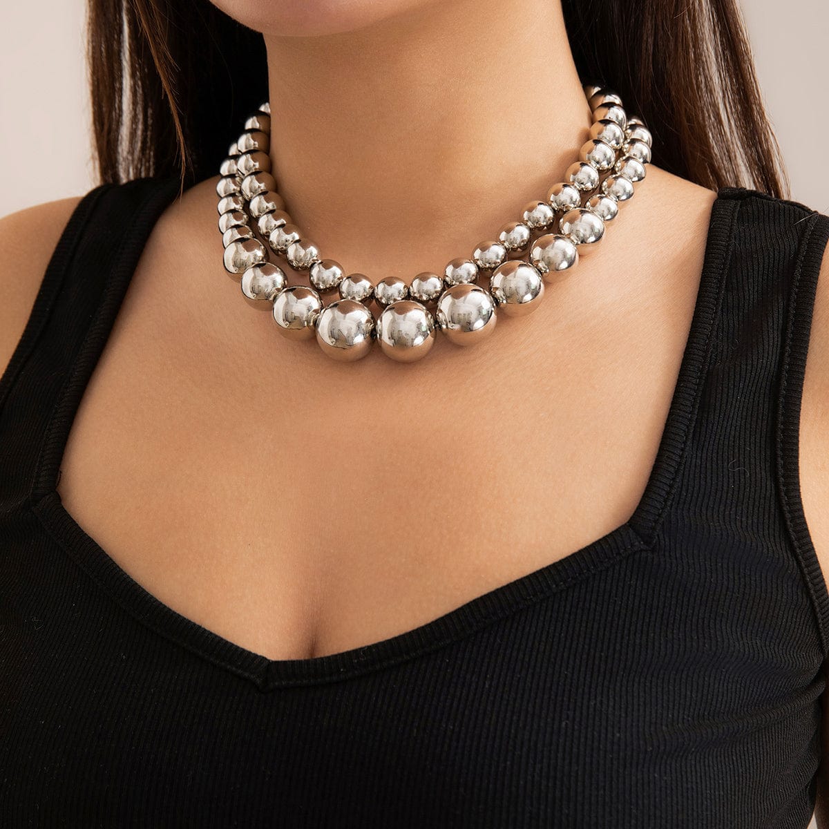 Chic Layered Chunky Ball Chain Choker Necklace Set - ArtGalleryZen