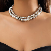 Thumbnail for Chic Layered Chunky Pearl Ball Chain Choker Necklace Set - ArtGalleryZen