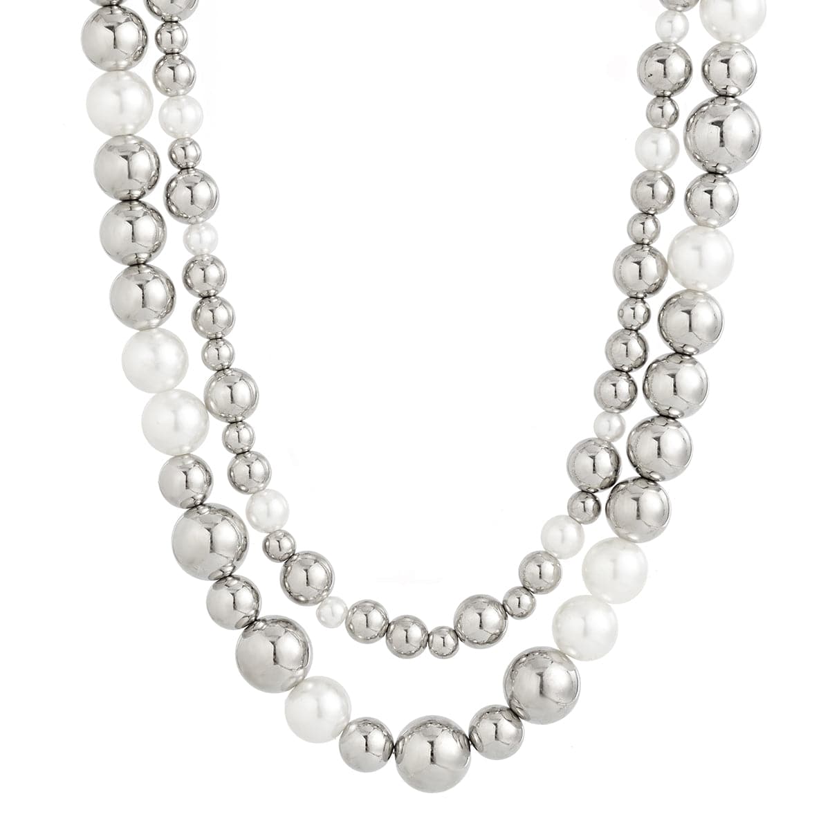 Chic Layered Chunky Pearl Ball Chain Choker Necklace Set - ArtGalleryZen