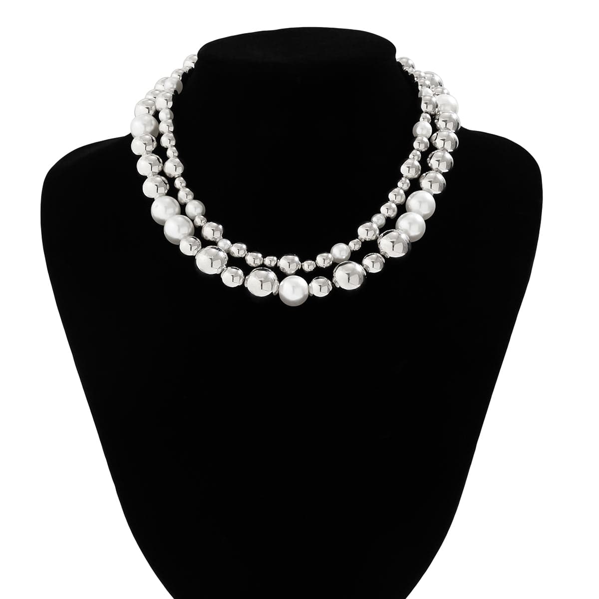 Chic Layered Chunky Pearl Ball Chain Choker Necklace Set - ArtGalleryZen