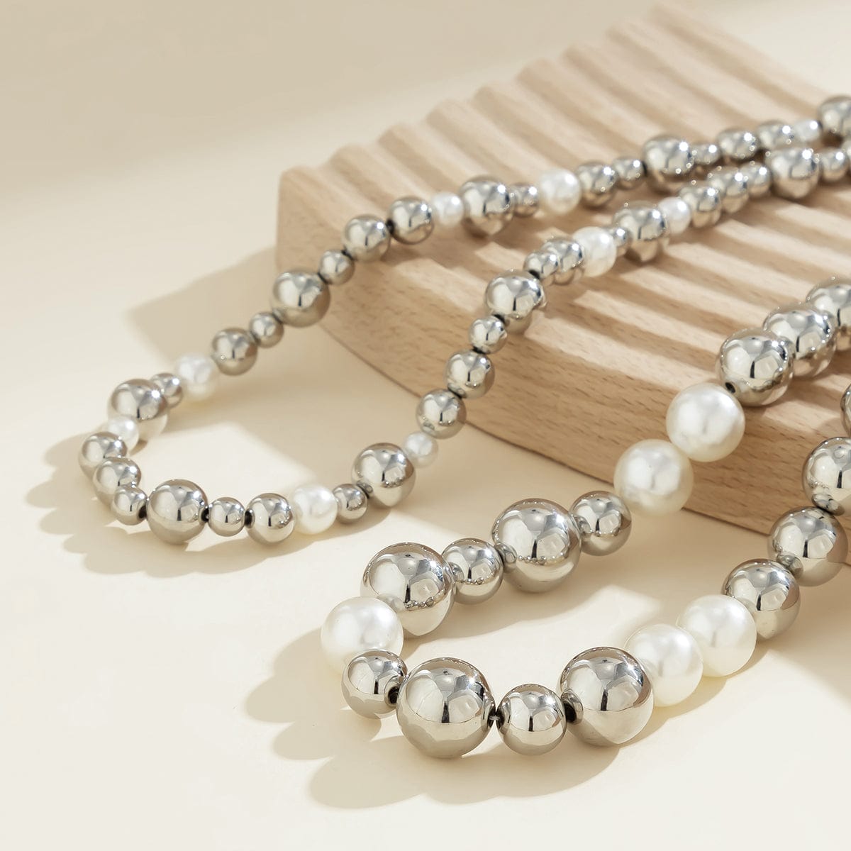 Chic Layered Chunky Pearl Ball Chain Choker Necklace Set - ArtGalleryZen