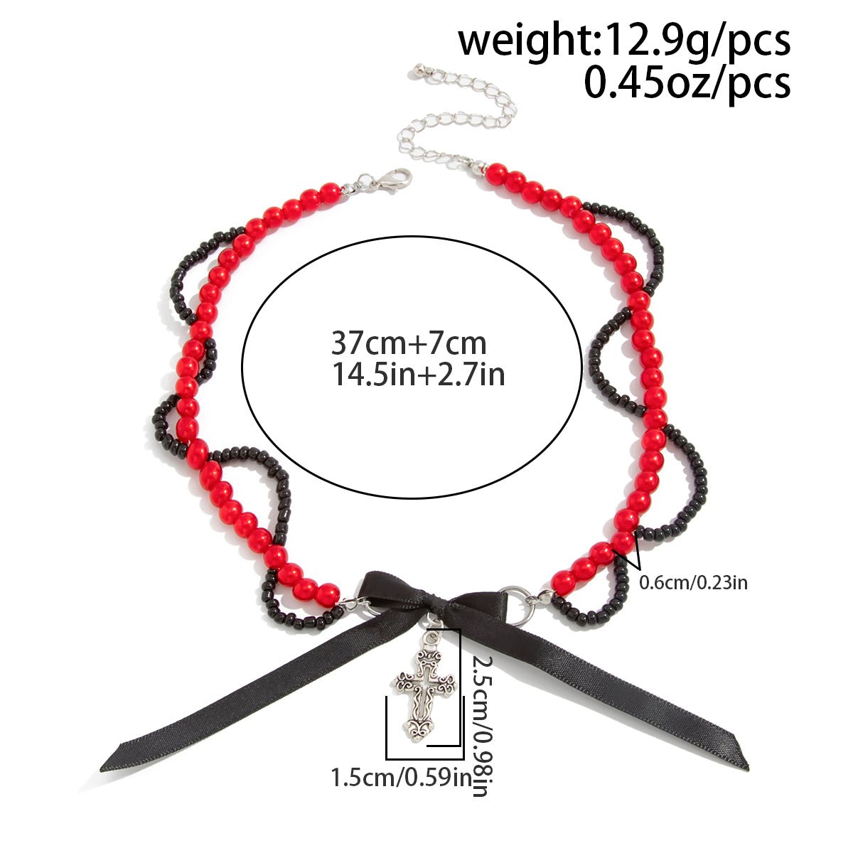 Chic Layered Cross Bowknot Pendant Pearl Seed Beaded Chain Necklace - ArtGalleryZen