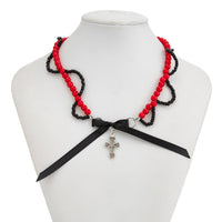 Thumbnail for Chic Layered Cross Bowknot Pendant Pearl Seed Beaded Chain Necklace - ArtGalleryZen