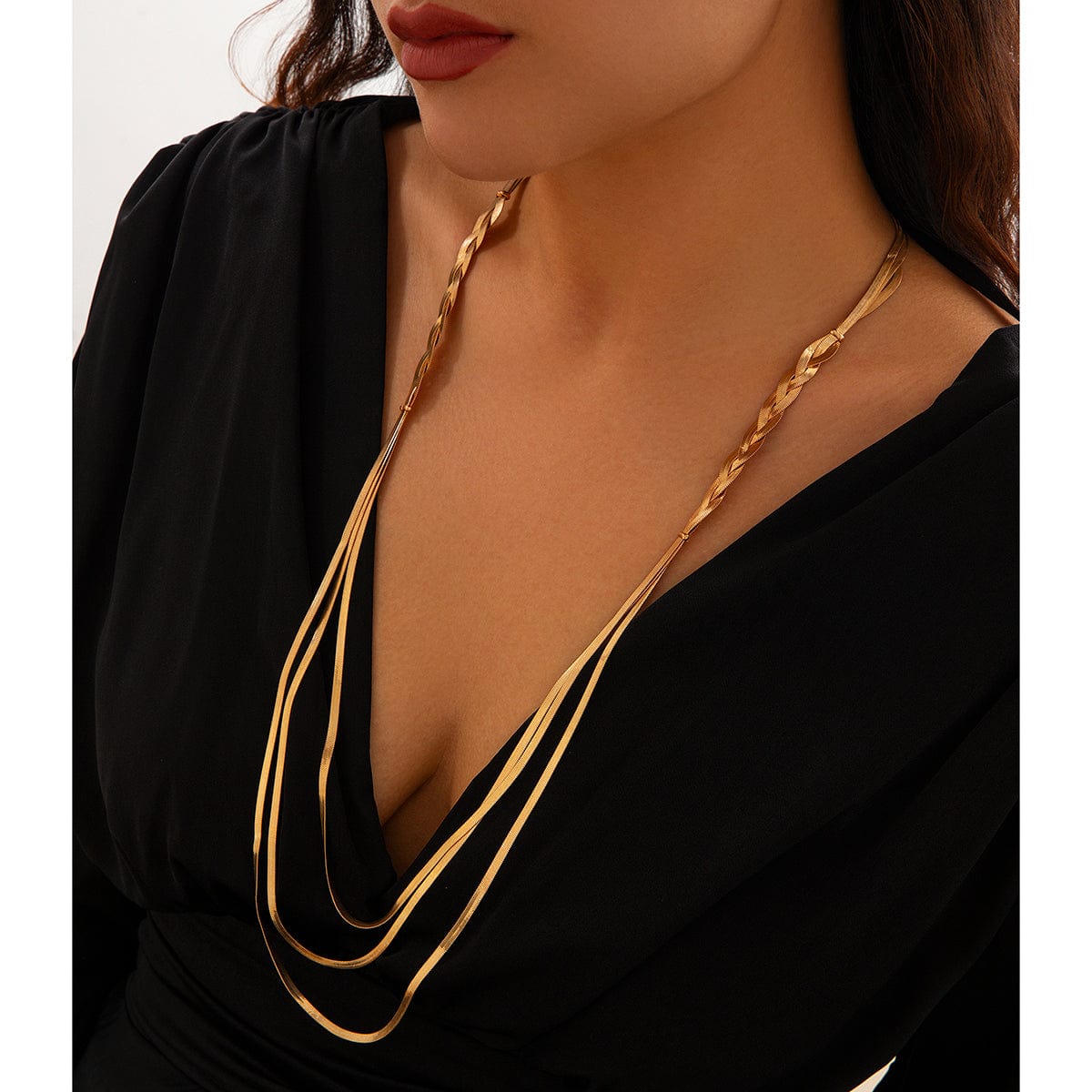 Chic Layered Cross Herringbone Chain Necklace