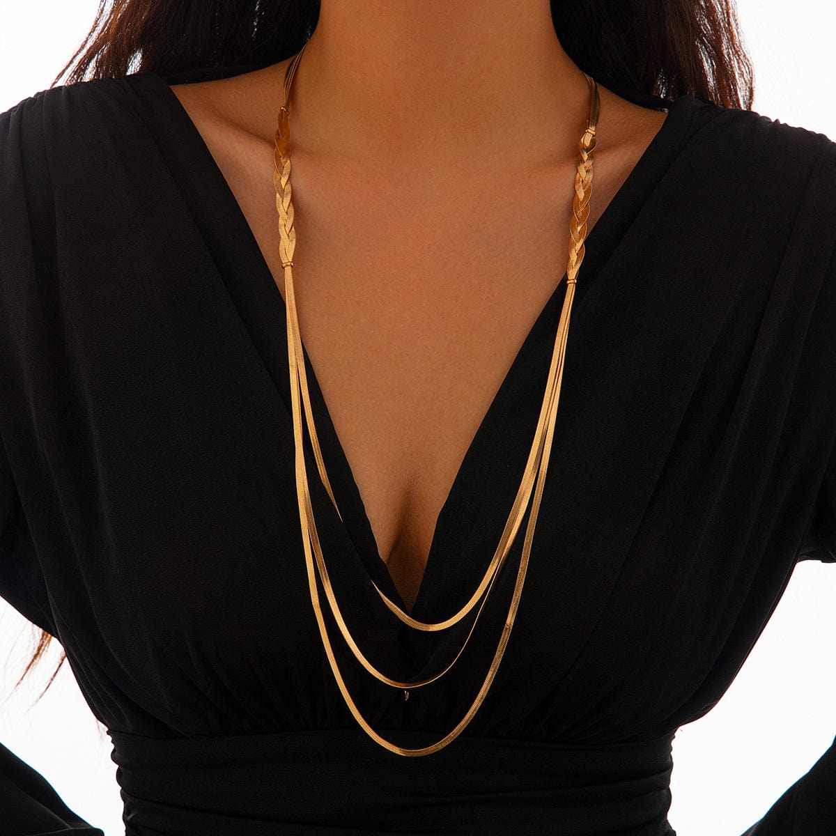 Chic Layered Cross Herringbone Chain Necklace