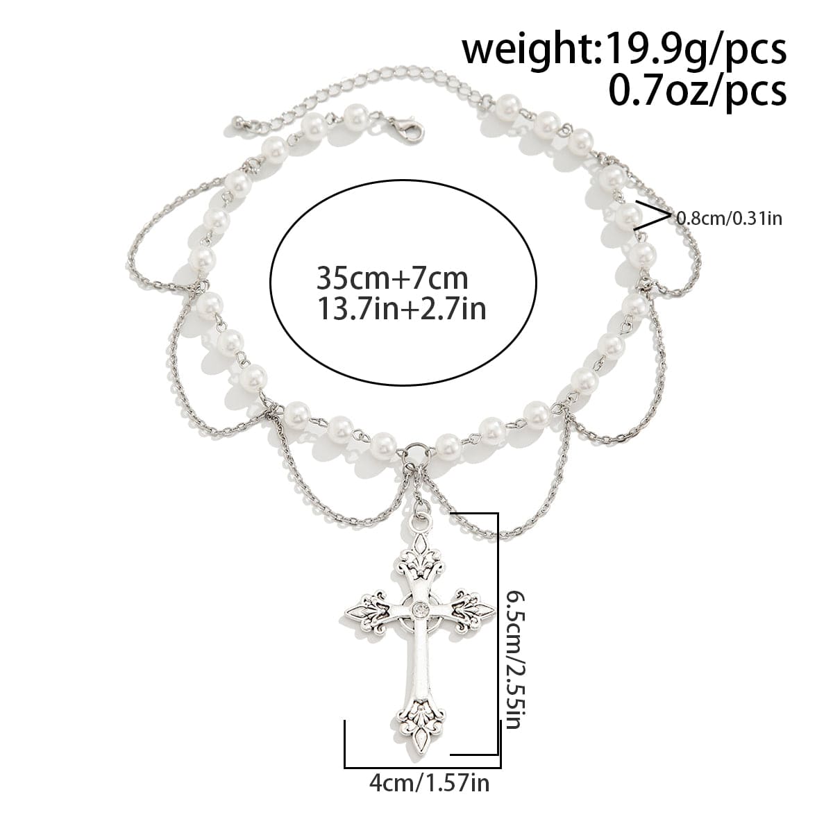 Chic Layered Cross Pendant Pearl Chain Necklace - ArtGalleryZen