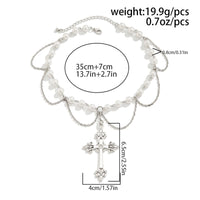 Thumbnail for Chic Layered Cross Pendant Pearl Chain Necklace - ArtGalleryZen