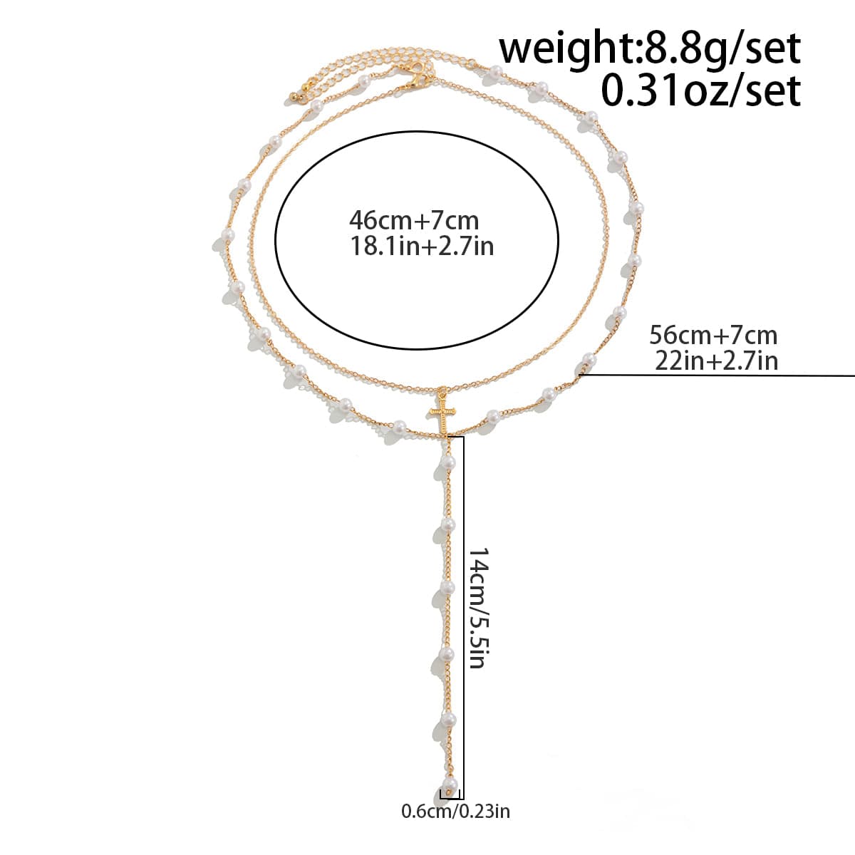 Chic Layered Cross Pendant Pearl Chain Y Necklace Set - ArtGalleryZen