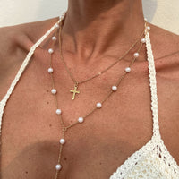 Thumbnail for Chic Layered Cross Pendant Pearl Chain Y Necklace Set - ArtGalleryZen