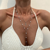 Thumbnail for Chic Layered Cross Pendant Pearl Chain Y Necklace Set - ArtGalleryZen