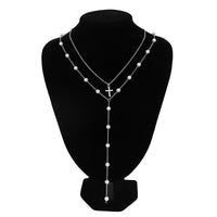 Thumbnail for Chic Layered Cross Pendant Pearl Chain Y Necklace Set - ArtGalleryZen