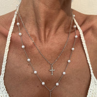 Thumbnail for Chic Layered Cross Pendant Pearl Chain Y Necklace Set - ArtGalleryZen