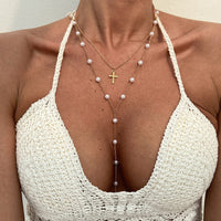 Thumbnail for Chic Layered Cross Pendant Pearl Chain Y Necklace Set - ArtGalleryZen