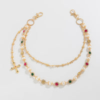 Thumbnail for Chic Layered Cross Pendant Pearl Crystal Trouser Chain - ArtGalleryZen