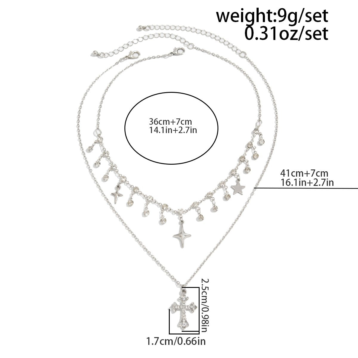 Chic Layered Cross Star Tassel Rhinestone Chain Necklace Set - ArtGalleryZen