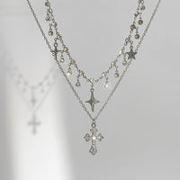 Thumbnail for Chic Layered Cross Star Tassel Rhinestone Chain Necklace Set - ArtGalleryZen