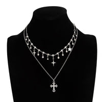 Thumbnail for Chic Layered Cross Star Tassel Rhinestone Chain Necklace Set - ArtGalleryZen