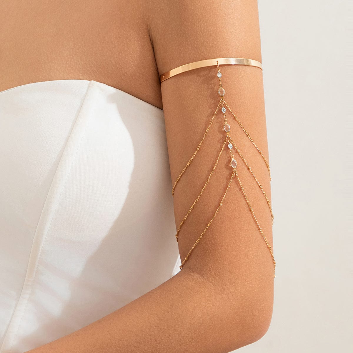 Chic Layered Crystal Inlaid Saturn Chain Tassel Arm Cuff - ArtGalleryZen