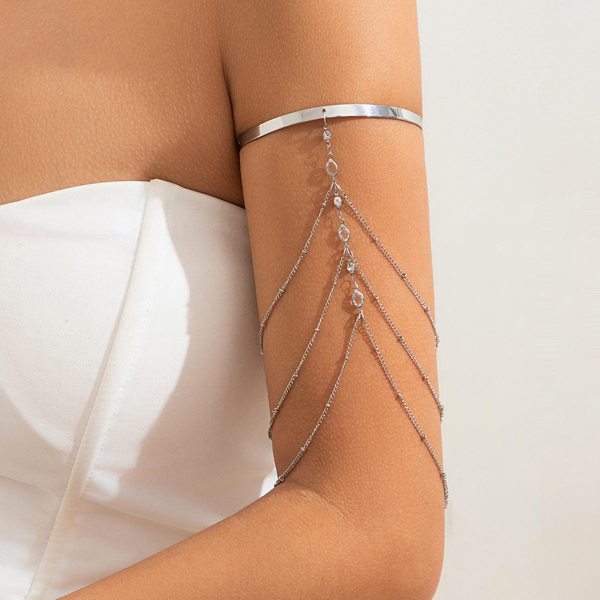 Chic Layered Crystal Inlaid Saturn Chain Tassel Arm Cuff