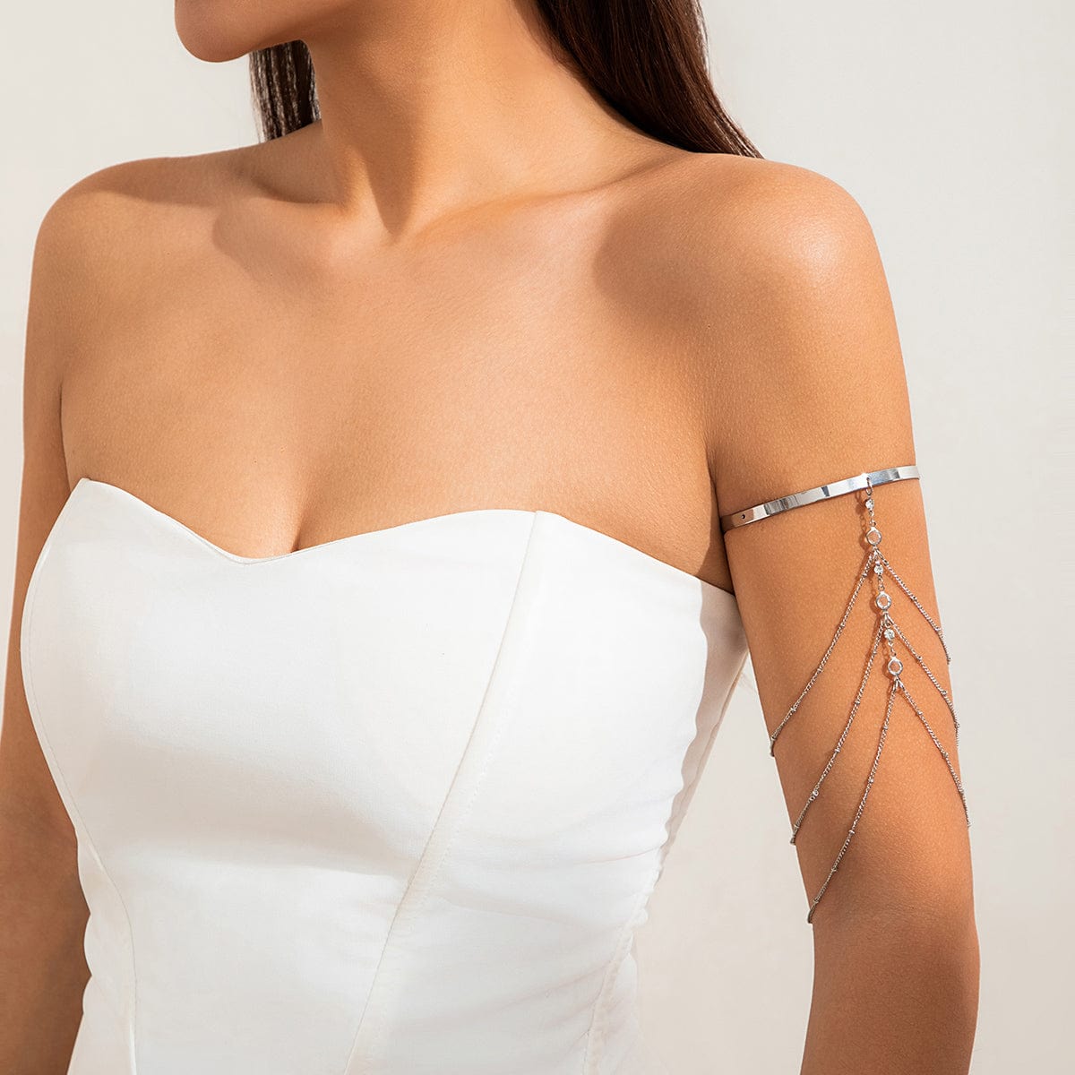 Chic Layered Crystal Inlaid Saturn Chain Tassel Arm Cuff