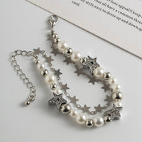 Thumbnail for Chic Layered Crystal Inlaid Star Pearl Chain Bracelet - ArtGalleryZen