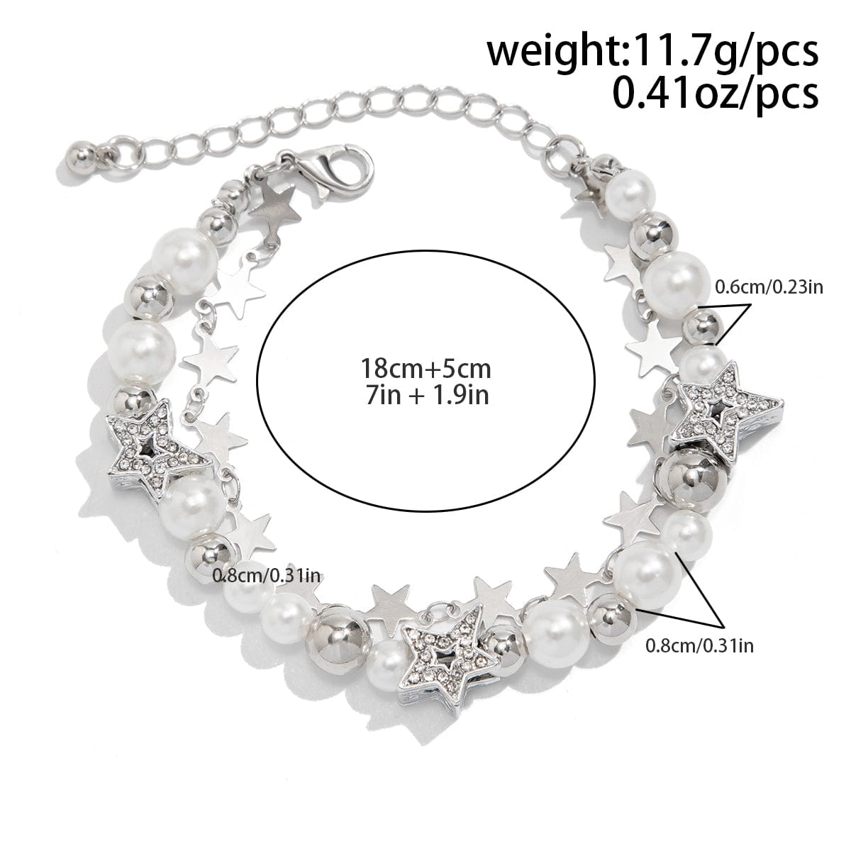 Chic Layered Crystal Inlaid Star Pearl Chain Bracelet - ArtGalleryZen