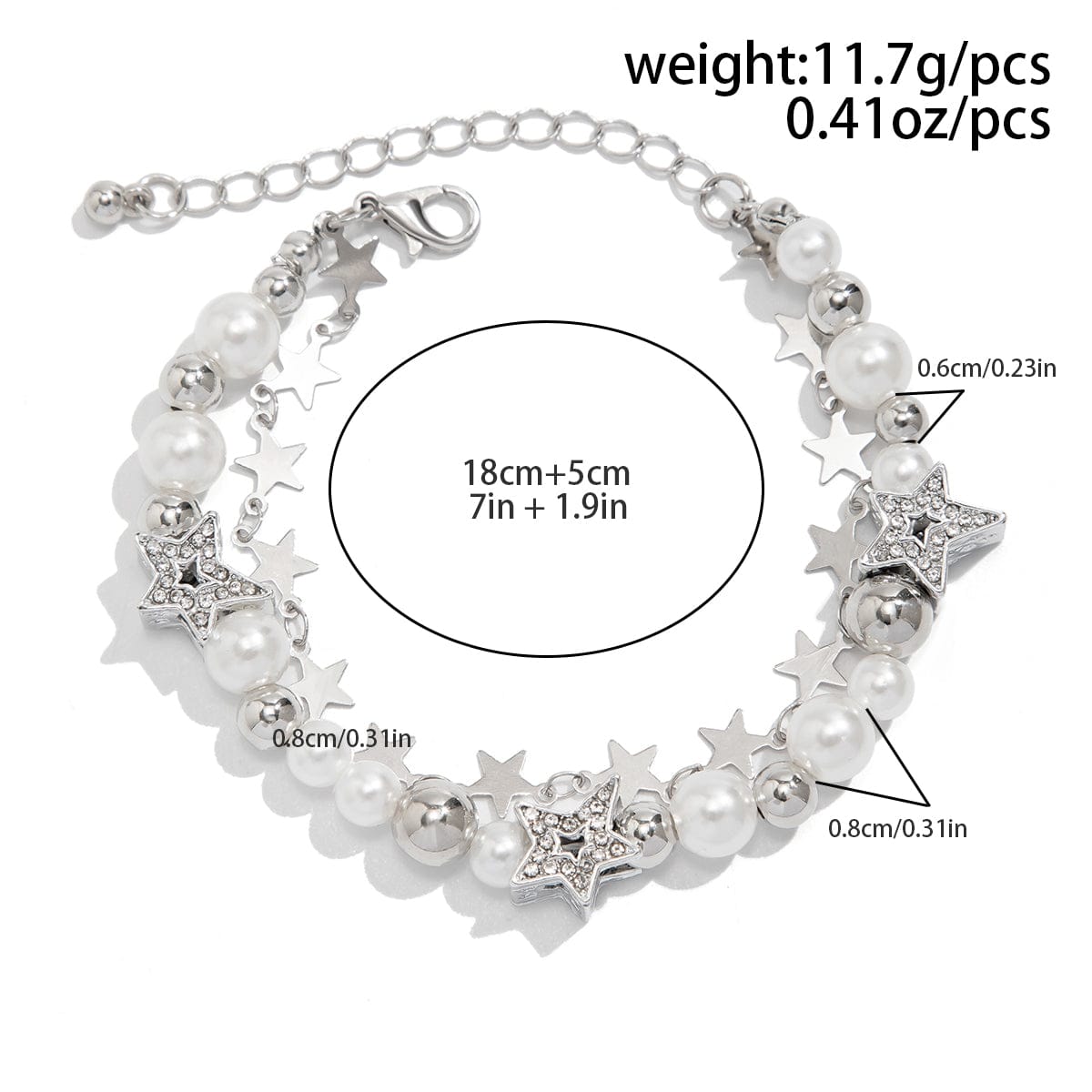 Chic Layered Crystal Inlaid Star Pearl Chain Bracelet